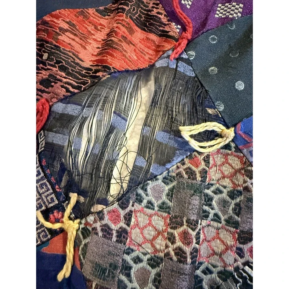 Handmade vintage quilt made from neck ties patchwork full/queen size reversible